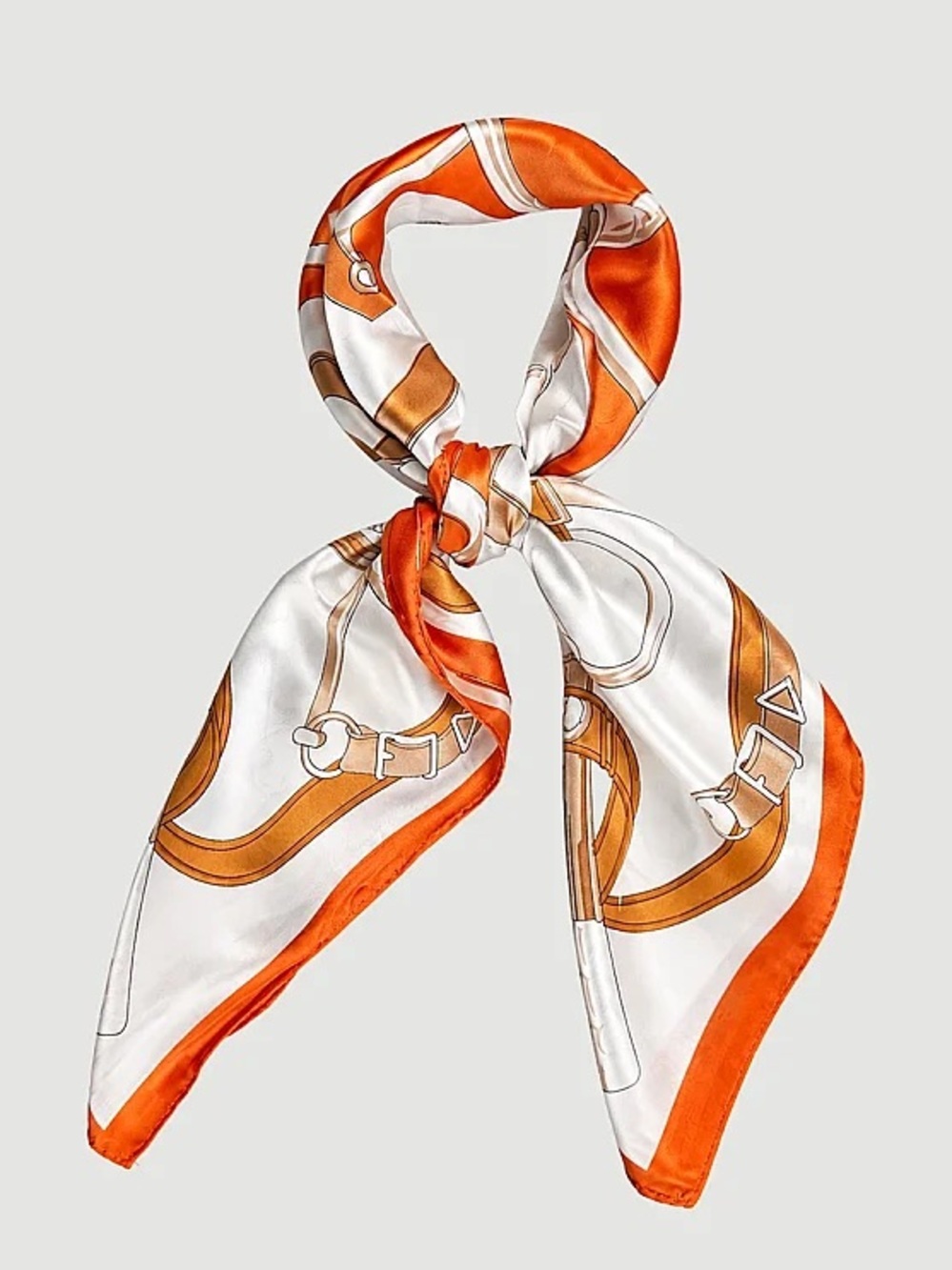 Adrienne Vittadini Orange and White Equestrian Print Silk-Effect Scarf